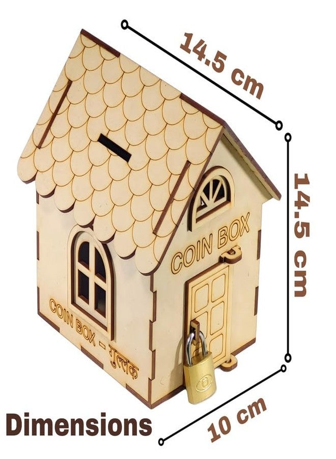 BABRO - Wooden Coin Box with Lock & Keys | Home Shape Money Saving Bank for Kids (12x14x13.5 cm) - Image 4